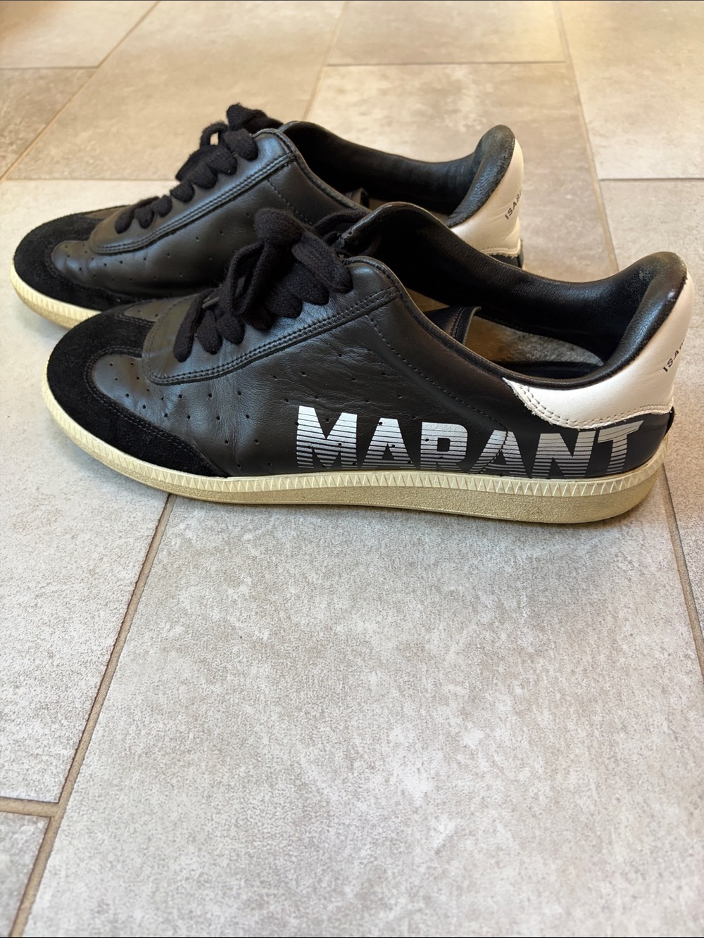 Isabel Marant Black & White Marant Logo Leather Sneakers women size 40